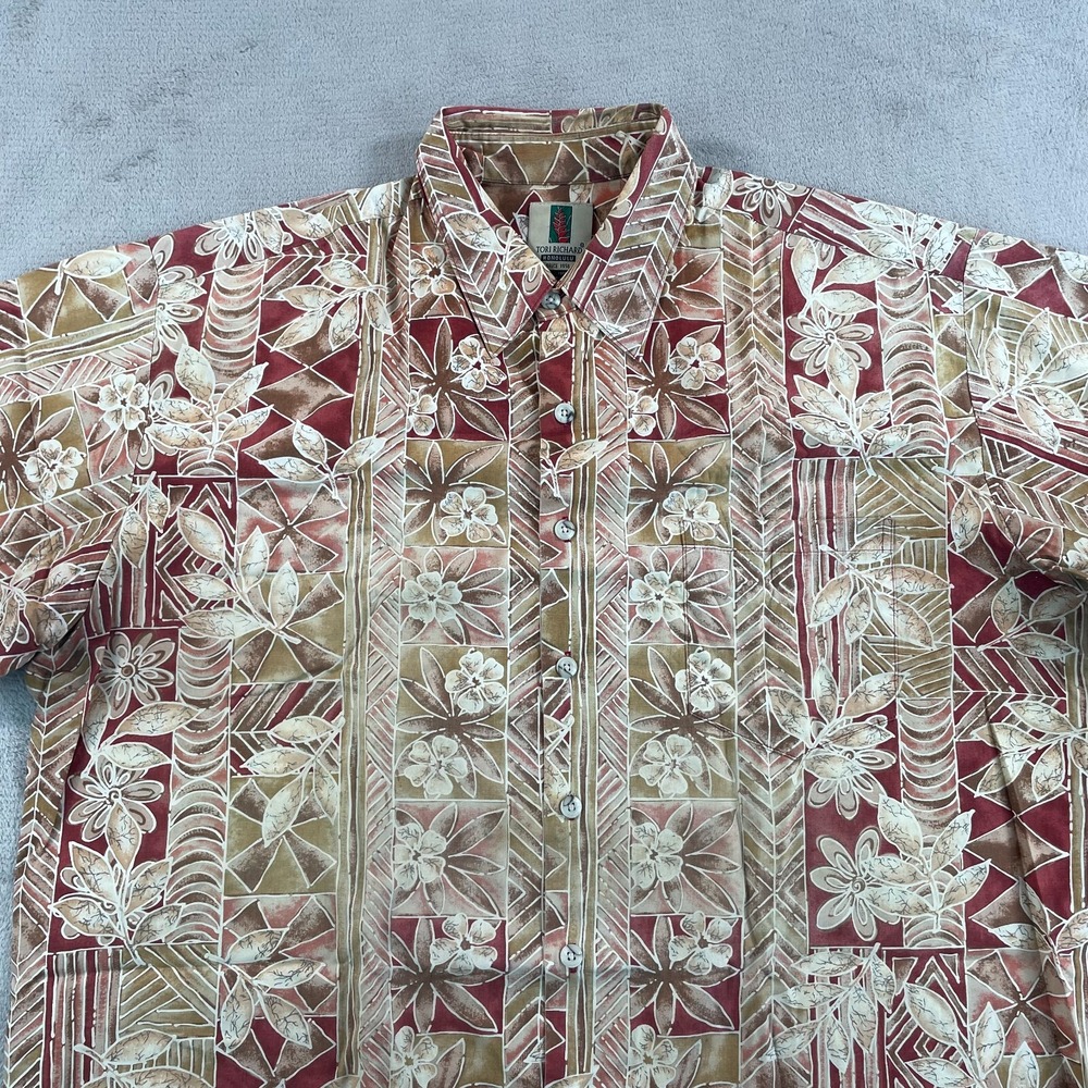 Tori Richard Hawaiian Shirt Men XL Multi Floral Cotton Short Sleeve Made in USA